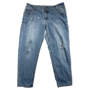 Lane‎ Bryant Jeans Womens 16 Plus Blue Distressed Paint Splatter Cropped